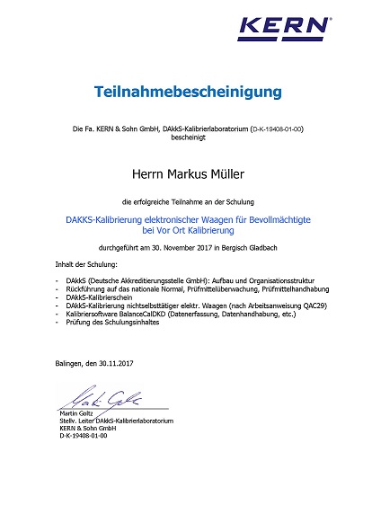 Teilnahmebescheinigung Markus Müller